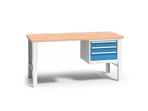 vyskove nastavitelny pracovni stul do dilny wl se zavesnym boxem na naradi bukova sparovka 3 zasuvky 1500 x 685 x 840 1050 mm 112397