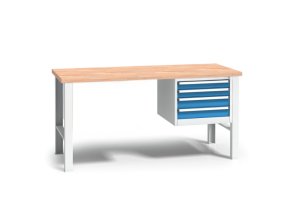 vyskove nastavitelny pracovni stul do dilny wl se zavesnym boxem na naradi bukova sparovka 4 zasuvky 2000 x 685 x 840 1050 mm 112396