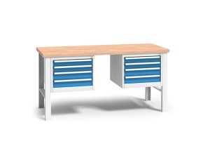 vyskove nastavitelny pracovni stul do dilny wl se 2 zavesnymi boxy na naradi bukova sparovka 8 zasuvek 2000 x 685 x 840 1050 mm 112385