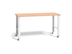 Pojízdný pracovní stůl do dílny WL, buková spárovka, kovové nohy s kolečky, 1700 mm