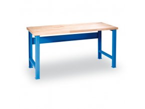 Dílenský pracovní stůl GÜDE Variant, buková spárovka, spojovací lišta, 1500 x 800 x 840 mm, modrá
