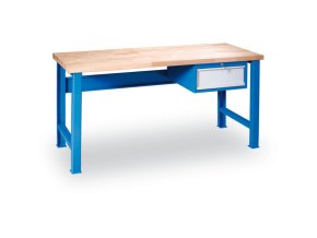 dilensky pracovni stul gd se zavesnym boxem na naradi bukova sparovka 1 zasuvka 1700 x 685 x 850 mm modra 112405