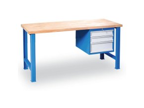 dilensky pracovni stul gd se zavesnym boxem na naradi bukova sparovka 3 zasuvky 1200 x 685 x 850 mm modra 112420