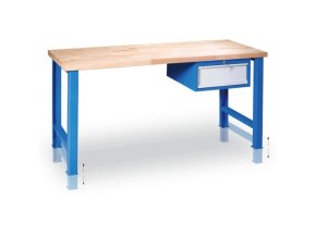 vyskove nastavitelny pracovni stul gd se zavesnym boxem na naradi bukova sparovka 1 zasuvka 1700 x 685 x 850 1050 mm modra 113139