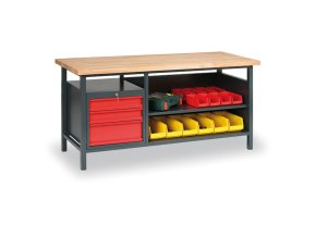dilensky pracovni stul gd bukova sparovka 3 zasuvky 1 police 1700 x 685 x 850 mm antracit cervena 3420