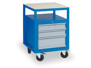 Pojízdný dílenský vozík na nářadí k pracovním stolům do dílny GD, 3 zásuvky, 575 x 600 x 850 mm, modrá
