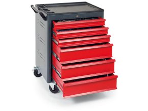 Pojízdný dílenský vozík na nářadí GD, 6 zásuvek, 705 x 545 x 960 mm, antracit / červená