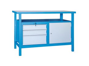 dilensky pracovni stul gd smrk bukova preklizka 3 zasuvky 1 skrinka 1190 x 600 x 850 mm modra 3434