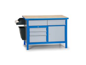dilensky pracovni stul gd 5 zasuvek smrk bukova preklizka 5 zasuvek 1 skrinka 1190 x 600 x 850 mm modra seda 120095