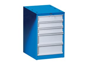Zásuvkový dílenský box na nářadí k pracovnímu stolu GD, 5 zásuvek, 510 x 592 x 810 mm, modrá / šedá