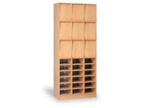 Skříň na prospekty - 9x prezentační police/18x odkládací police