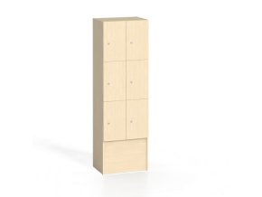 Dřevěná odkládací skříňka s úložnými boxy, 6 boxů, 1700 x 600 x 420 mm, cylindrický zámek, bříza