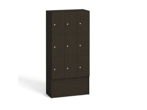 Dřevěná odkládací skříňka s úložnými boxy, 9 boxů, 1700 x 900 x 420 mm, cylindrický zámek, wenge