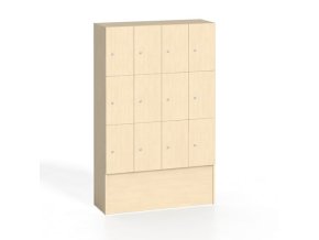 Dřevěná odkládací skříňka s úložnými boxy, 12 boxů, 1700 x 1200 x 420 mm, cylindrický zámek, bříza