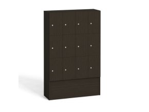 Dřevěná odkládací skříňka s úložnými boxy, 12 boxů, 1700 x 1200 x 420 mm, cylindrický zámek, wenge