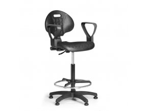 Pracovní židlle PUR s područkami, permanentní kontakt, kluzáky, černá