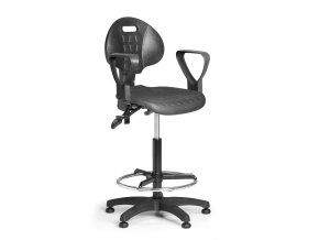 Pracovní židlle PUR s područkami, asynchronní mechanika, kluzáky, černá