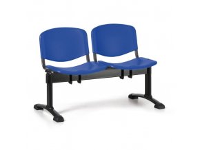 Plastová lavice do čekáren ISO, 2-sedák, modrá, černé nohy