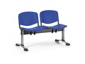 Plastová lavice do čekáren ISO, 2-sedák, modrá, chrom nohy