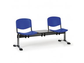 Plastová lavice do čekáren ISO, 2-sedák, se stolkem, modrá, chrom nohy