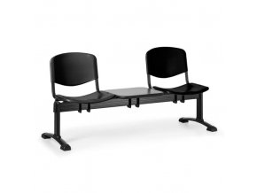 Plastová lavice do čekáren ISO, 2-sedák, se stolkem, černá, černé nohy