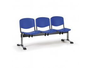 Plastová lavice do čekáren ISO, 3-sedák, modrá, chrom nohy