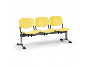 Plastová lavice do čekáren ISO, 3-sedák, žlutá, chrom nohy