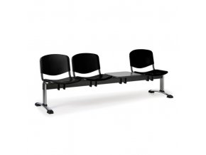 Plastová lavice do čekáren ISO, 3-sedák, se stolkem, černá, chrom nohy