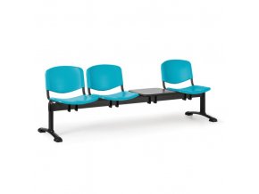 Plastová lavice do čekáren ISO, 3-sedák, se stolkem, zelená, černé nohy