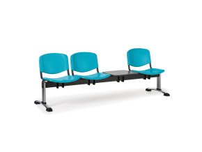 Plastová lavice do čekáren ISO, 3-sedák, se stolkem, zelená, chrom nohy