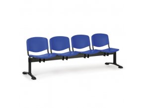 Plastová lavice do čekáren ISO, 4-sedák, modrá, černé nohy