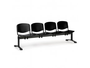 Plastová lavice do čekáren ISO, 4-sedák, černá, černé nohy