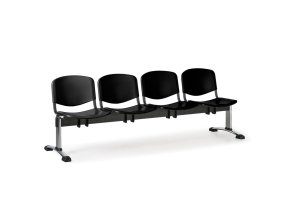 Plastová lavice do čekáren ISO, 4-sedák, černá, chrom nohy