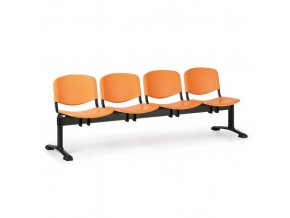 Plastová lavice do čekáren ISO, 4-sedák, oranžová, černé nohy