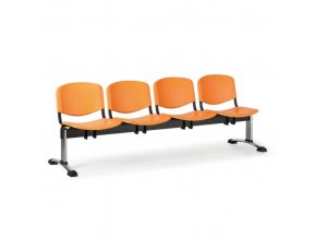Plastová lavice do čekáren ISO, 4-sedák, oranžová, chrom nohy