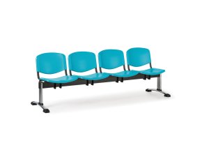Plastová lavice do čekáren ISO, 4-sedák, zelená, chrom nohy