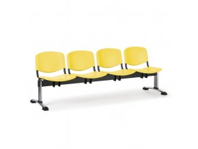 Plastová lavice do čekáren ISO, 4-sedák, žlutá, chrom nohy