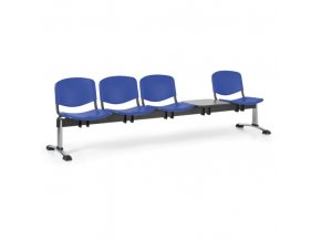 Plastová lavice do čekáren ISO, 4-sedák, se stolkem, modrá, chrom nohy