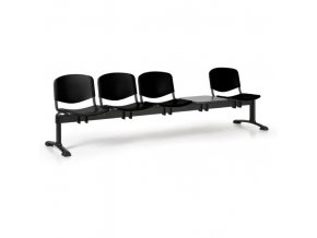 Plastová lavice do čekáren ISO, 4-sedák, se stolkem, černá, černé nohy