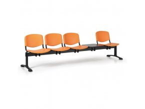 Plastová lavice do čekáren ISO, 4-sedák, se stolkem, oranžová, černé nohy