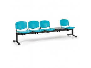Plastová lavice do čekáren ISO, 4-sedák, se stolkem, zelená, černé nohy