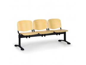 Dřevěná lavice do čekáren ISO, 3-sedák, černé nohy