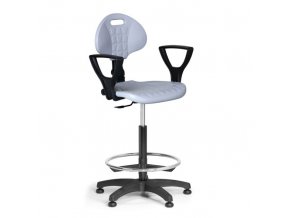 Pracovní židle PUR s područkami, permanentní kontakt, kluzáky, šedá