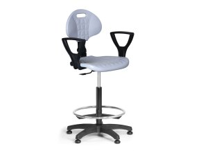 Pracovní židle PUR s područkami, asynchronní mechanika, kluzáky, šedá