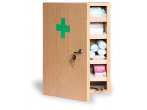 Dřevěná nástěnná lékárnička, 43x30x14 cm, buk, DIN 13169