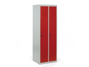 Kovová šatní skříňka ECONOMIC, demontovaná, červené dveře, cylindrický zámek