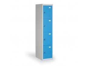 Šatní skříňka s úložnými boxy, 4 boxy, modré dveře, cylindrický zámek