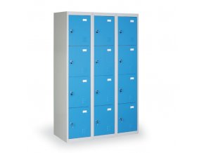 Šatní skříňka s úložnými boxy, 12 boxů, modré dveře, cylindrický zámek