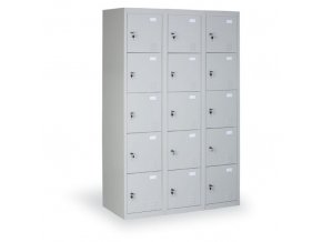 Šatní skříňka s úložnými boxy, 15 boxů, šedé dveře, cylindrický zámek