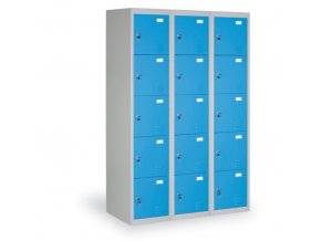 Šatní skříňka s úložnými boxy, 15 boxů, modré dveře, cylindrický zámek
